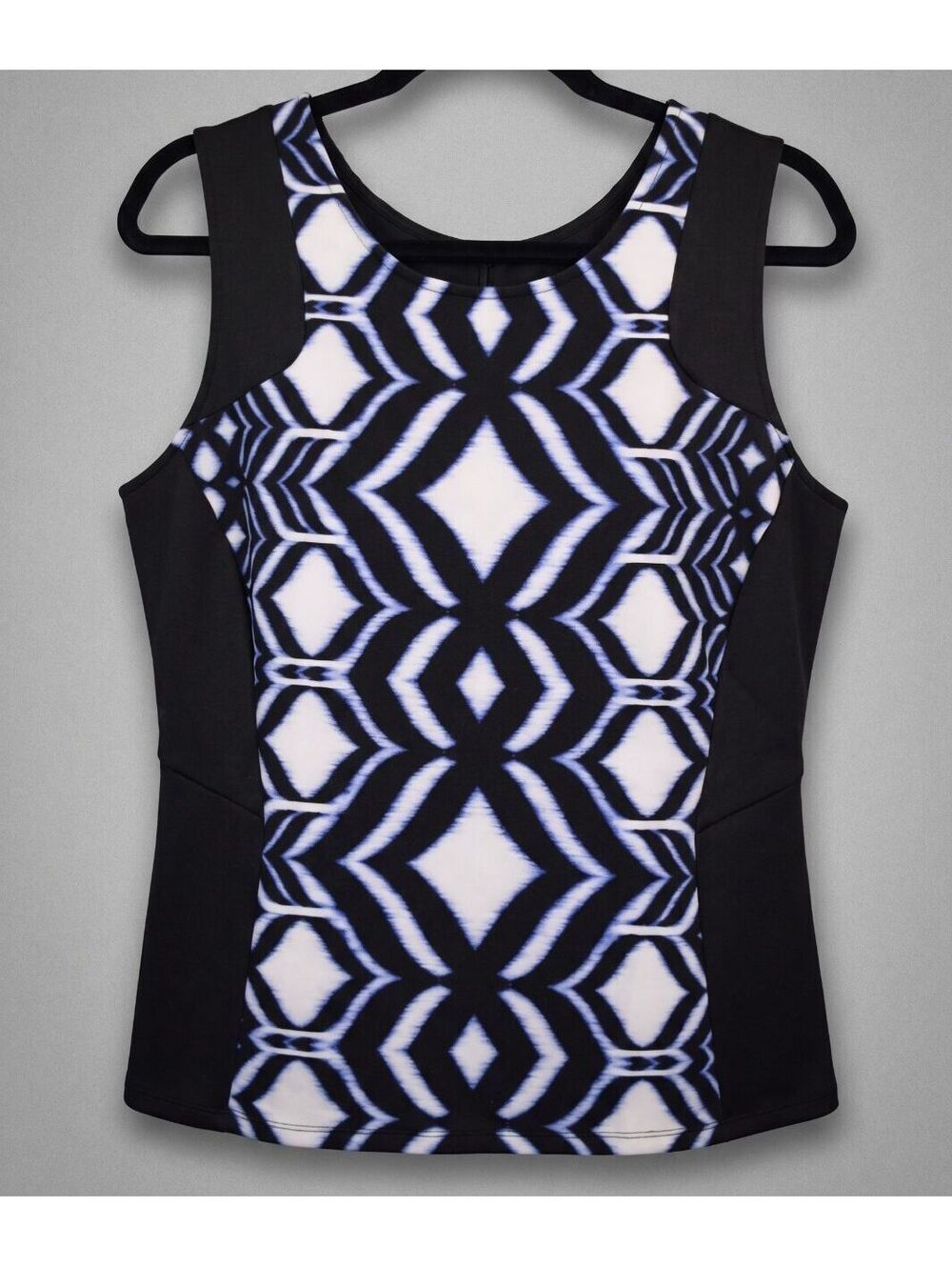 Lane Bryant Black White Blue Geometric Colorblock Sleeveless Top Plus Size 14/16
